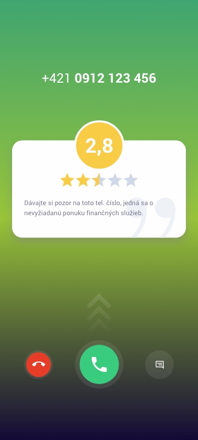 Popup počas prichádzajúceho volania